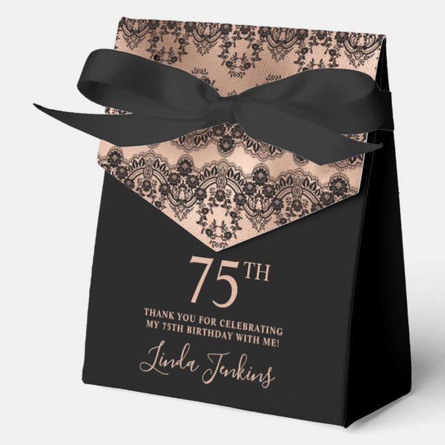 Caja Para Regalos 75th Birthday Elegant Rose Gold Lace (Anverso)