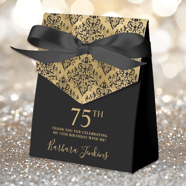 Caja Para Regalos 75th Birthday Gold Damask Thank You (Subido por el creador)