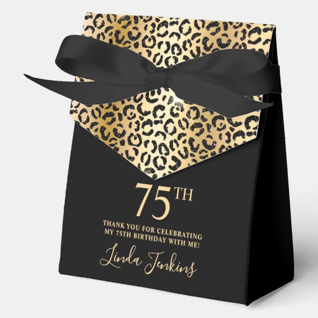Caja Para Regalos 75th Birthday Gold Leopard Print Thank You  (Anverso)