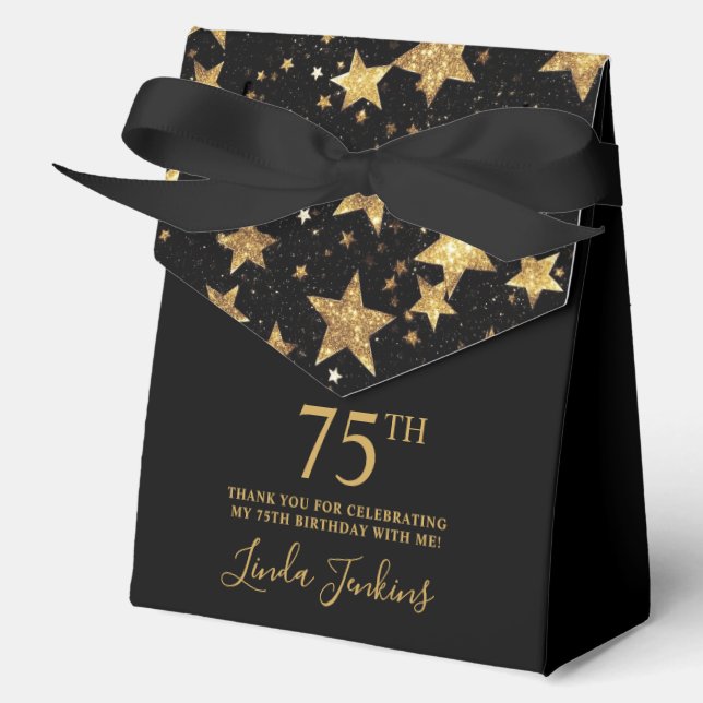 Caja Para Regalos 75th Birthday Gold Stars Thank You  (Anverso)