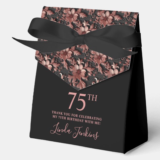 Caja Para Regalos 75th Birthday Rose Gold Floral Thank You  (Anverso)