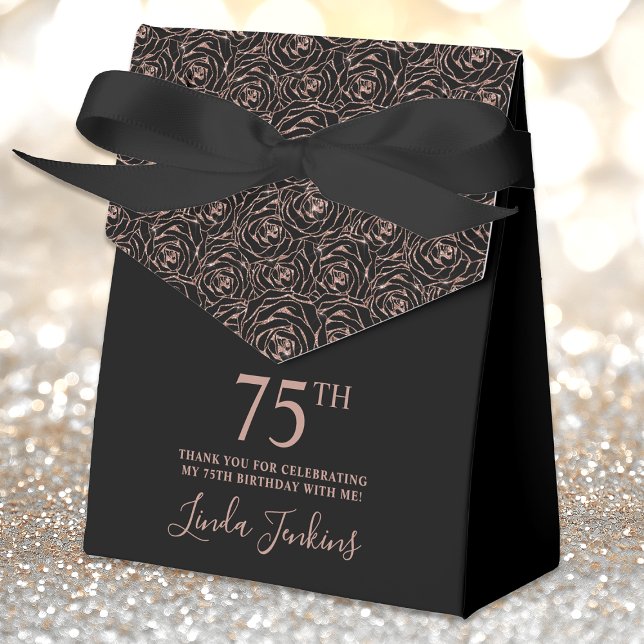 Caja Para Regalos 75th Birthday Rose Gold Glitter Roses Thank You  (Subido por el creador)