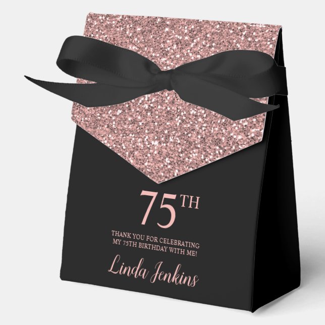 Caja Para Regalos 75th Birthday Rose Gold Glitter Thank You (Anverso)