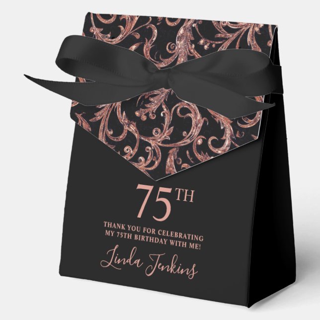 Caja Para Regalos 75th Birthday Rose Gold Swirls Thank You  (Anverso)