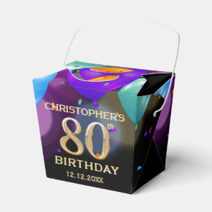 Caja Para Regalos 80.ª fiesta de cumpleaños Globos de oro y negro