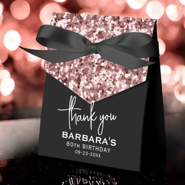 Caja Para Regalos 80.º cumpleaños Gracias Rosa Purpurina de oro (Subido por el creador)