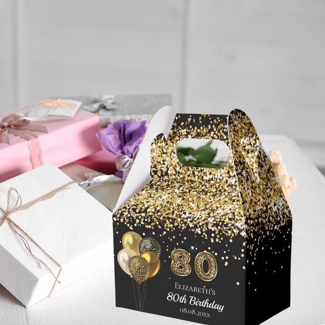 Caja Para Regalos 80 años leopard purpurina de oro negro gracias (Subido por el creador)