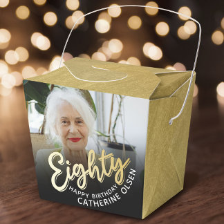 Caja Para Regalos 80 años Ochenta guión oro foto negra