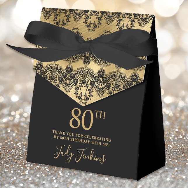 Caja Para Regalos 80th Birthday Elegant Gold Lace Thank You (Subido por el creador)
