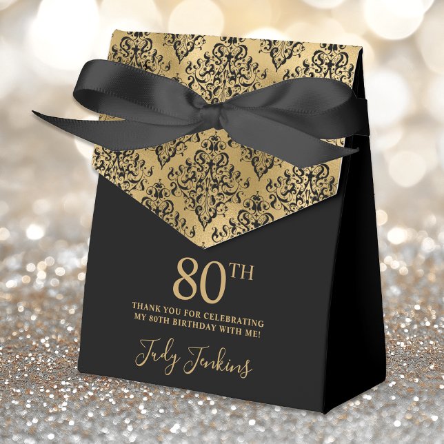 Caja Para Regalos 80th Birthday Gold Damask Thank You (Subido por el creador)