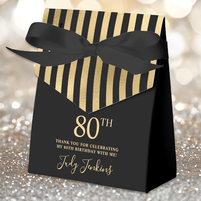 Caja Para Regalos 80th Birthday Gold Striped Thank You  (Subido por el creador)