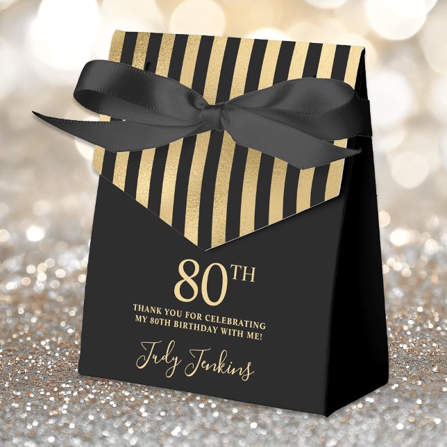 Caja Para Regalos 80th Birthday Gold Striped Thank You (Subido por el creador)
