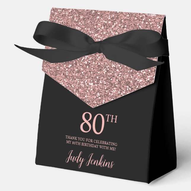 Caja Para Regalos 80th Birthday Rose Gold Glitter Thank You (Anverso)
