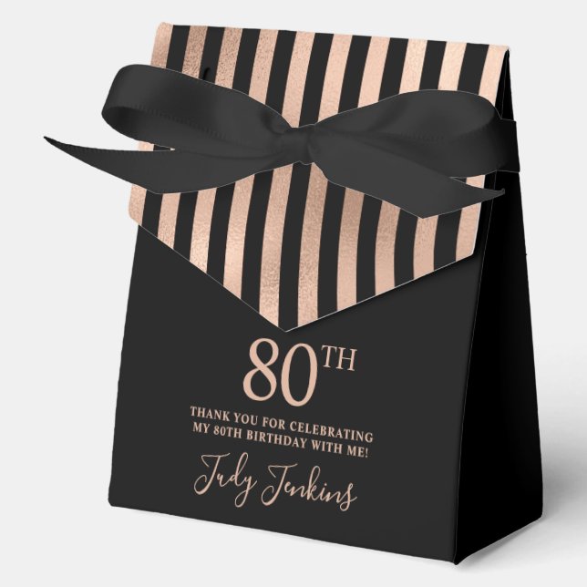 Caja Para Regalos 80th Birthday Rose Gold Striped Thank You  (Anverso)