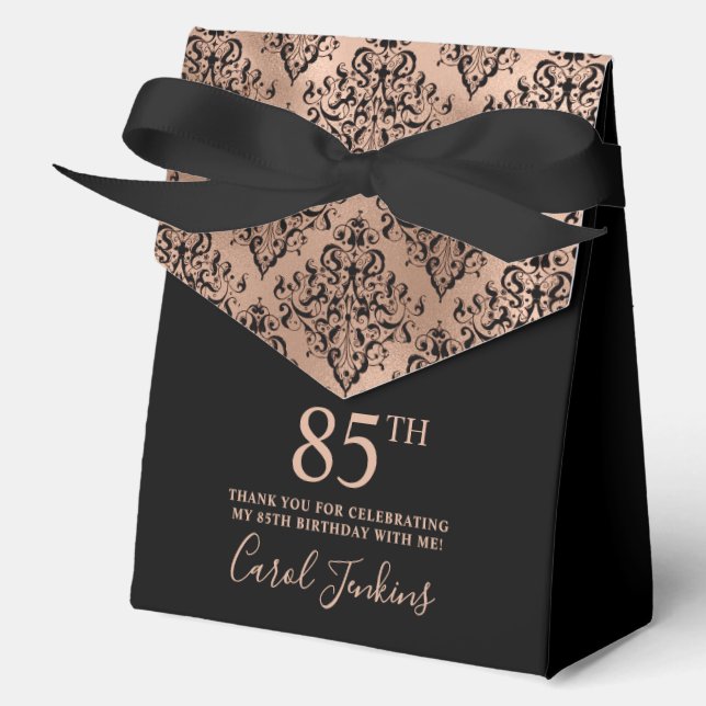 Caja Para Regalos 85th Birthday Rose Gold Damask Thank You  (Anverso)