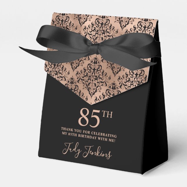 Caja Para Regalos 85th Birthday Rose Gold Damask Thank You (Front Side)