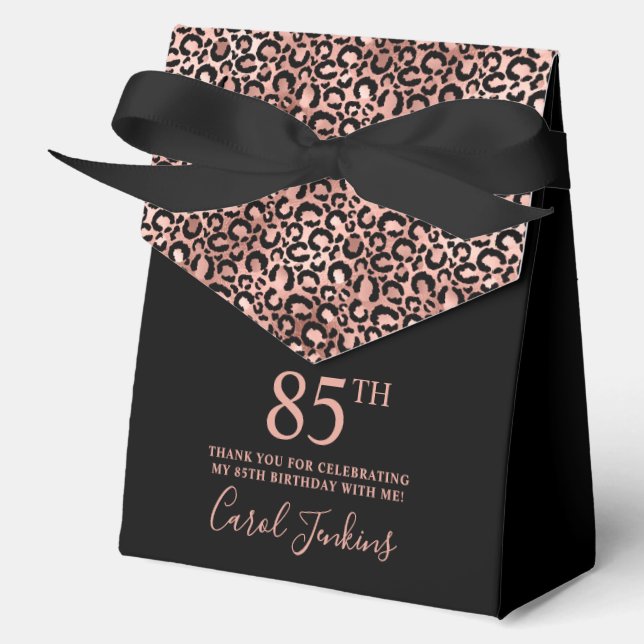 Caja Para Regalos 85th Birthday Rose Gold Leopard Print Thank You  (Anverso)