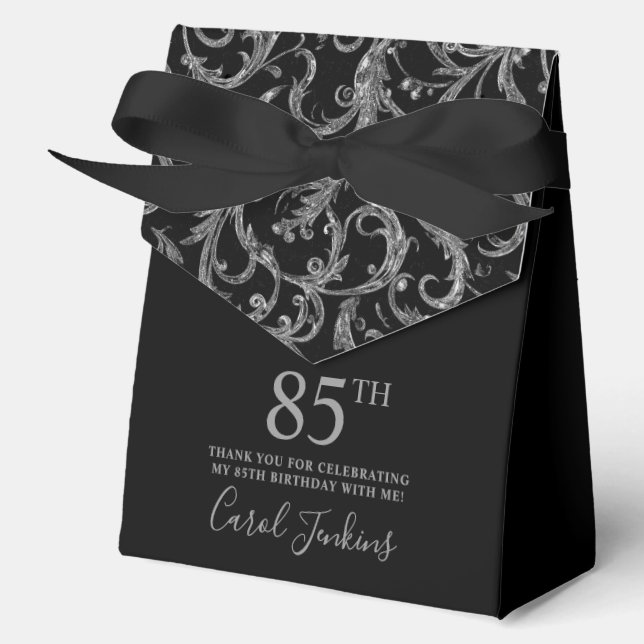 Caja Para Regalos 85th Birthday Silver Swirls Thank You  (Anverso)