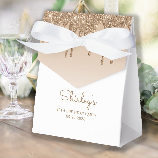 Caja Para Regalos 90.º Nacimiento Elegante Purpurina Dorado guión de (Subido por el creador)