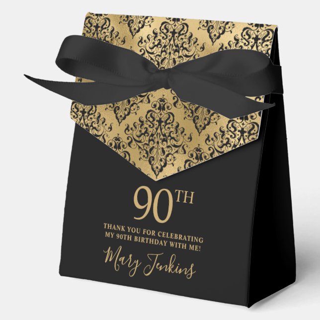 Caja Para Regalos 90th Birthday Gold Damask Thank You  (Anverso)