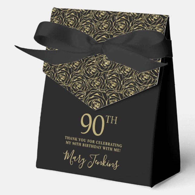 Caja Para Regalos 90th Birthday Gold Glitter Roses Thank You  (Anverso)