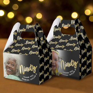 Caja Para Regalos 90th birthday ninety script gold black photo Favor