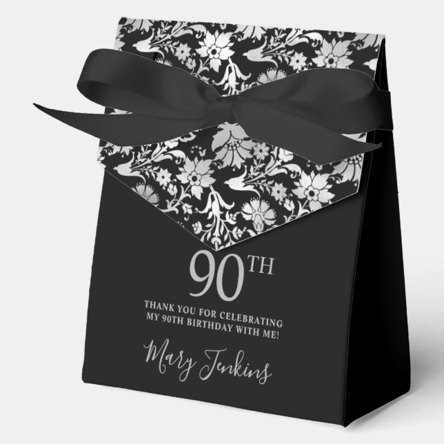 Caja Para Regalos 90th Birthday Silver Floral Thank You  (Anverso)