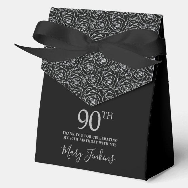 Caja Para Regalos 90th Birthday Silver Glitter Roses Thank You  (Anverso)