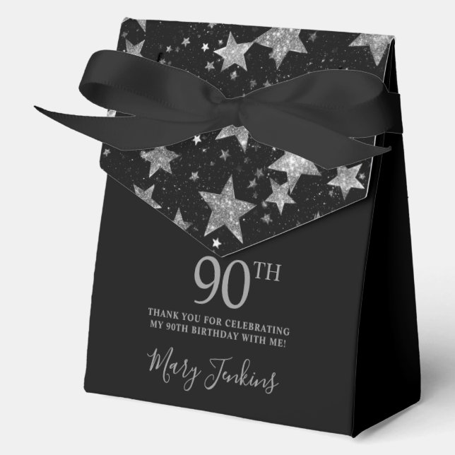 Caja Para Regalos 90th Birthday Silver Stars Thank You  (Anverso)