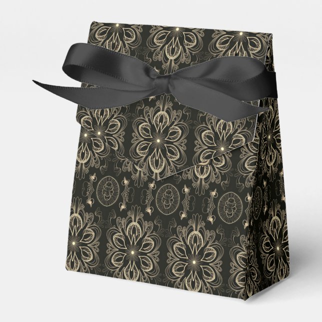 Caja Para Regalos Abstract Floral Black And Gold Tent (Front Side)