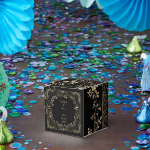Caja Para Regalos Acabado floral sepia negro y dorado de lujo