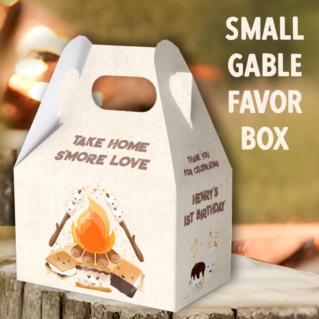 Caja Para Regalos Acampada de Cute S'more 1er cumpleaños (Cute S'mores Small Gable Favor Boxes - You can choose from 3 sizes of these gable favor boxes)