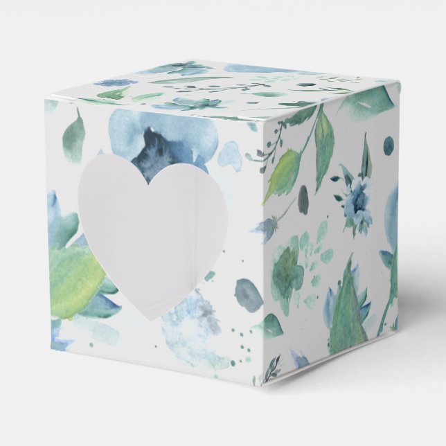Caja Para Regalos Acuarela Azul sobre Floral Gris Claro  (Anverso)