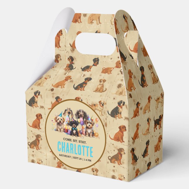 Caja Para Regalos Acuarela Cachorro de perro travieso cumpleaños (Anverso)