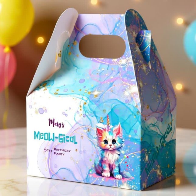 Caja Para Regalos Acuarela Caticorn Meow-Gical Cumpleaños (Subido por el creador)