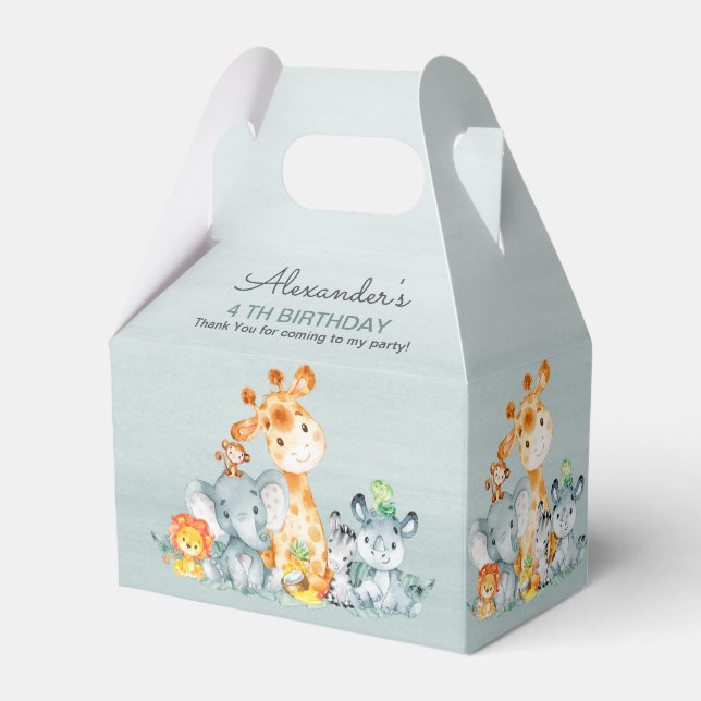 Caja Para Regalos Acuarela Cute Safari Jungle Animales Cumpleaños (Front Side)
