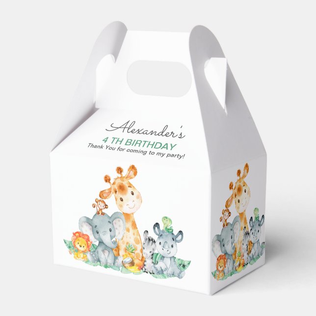 Caja Para Regalos Acuarela Cute Safari Jungle Animales Cumpleaños (Front Side)