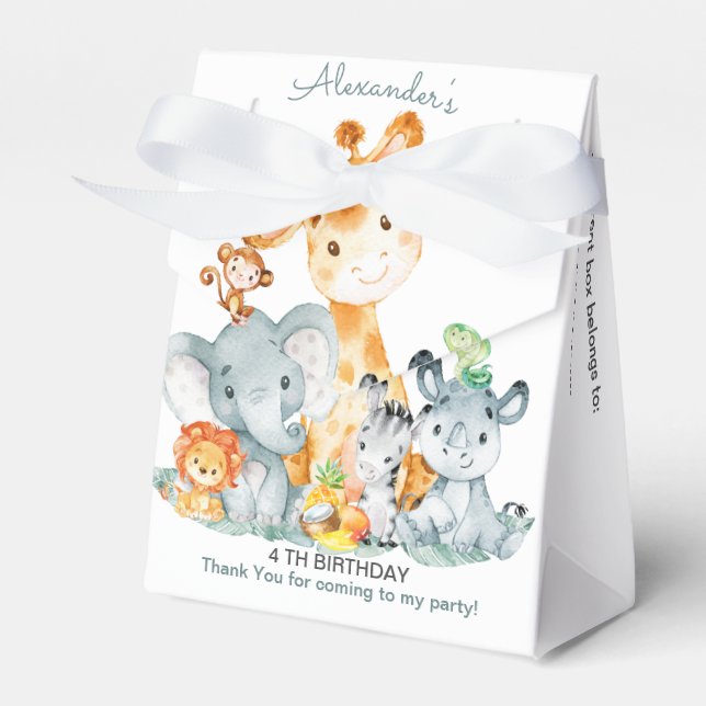 Caja Para Regalos Acuarela Cute Safari Jungle Chica Cumpleaños (Front Side)