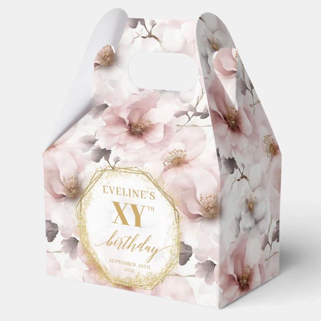 Caja Para Regalos Acuarela de boho rosa polvoriento radiante 50 años (Radiant dusty pink boho watercolor 50th birthday favor boxes)