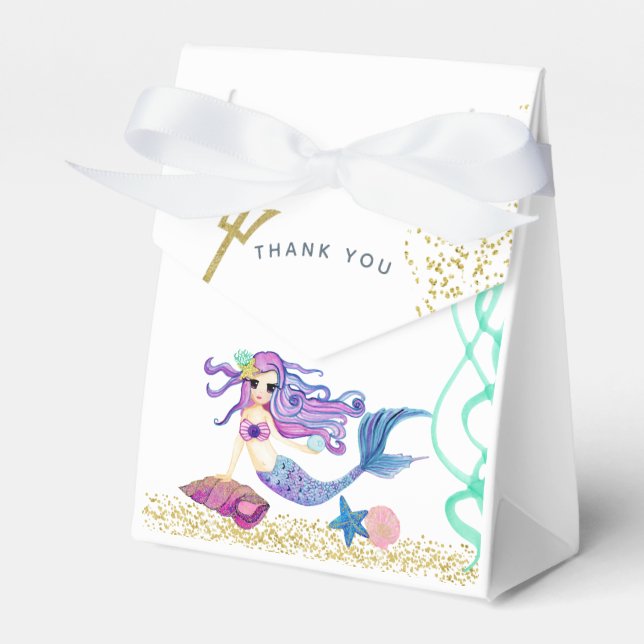 Caja Para Regalos Acuarela Fiesta de cumpleaños con la Sirena (Front Side)