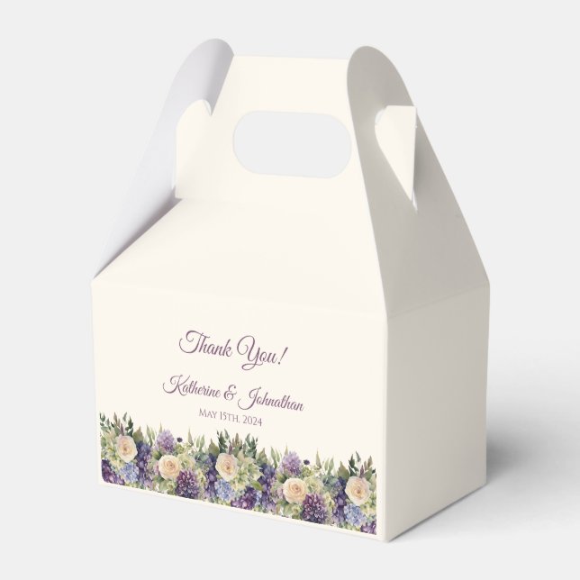 Caja Para Regalos Acuarela Flor Púrpura Bouquet Boda Gracias (Front Side)