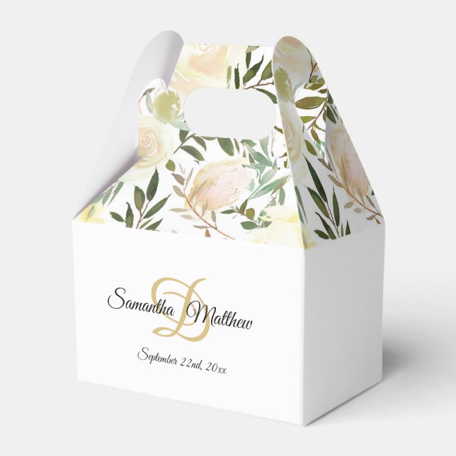 Caja Para Regalos Acuarela Floral Rosa Marfil Monograma Boda (Front Side)