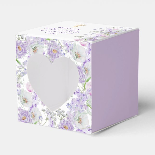 Caja Para Regalos Acuarela Flores de Lilac Primer Corazón Comunal (Anverso)