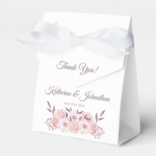 Caja Para Regalos Acuarela Flores rosadas-Boda Gracias- (Front Side)