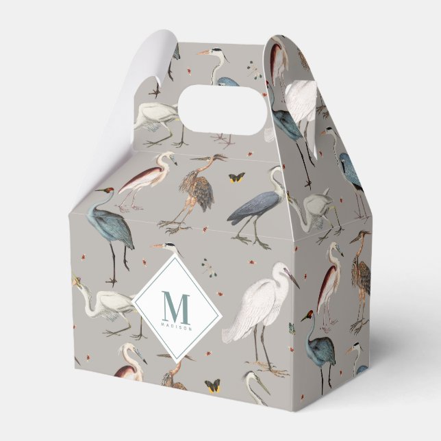 Caja Para Regalos Acuarela Heron Bird Egret Nature Monogramada (Front Side)