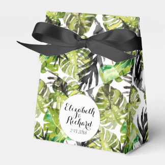 Caja Para Regalos Acuarela Hojas tropicales monograma boda