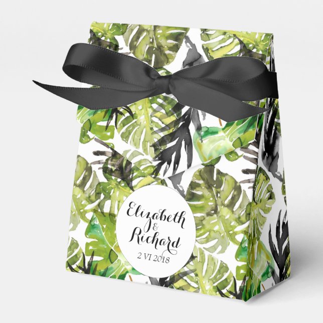 Caja Para Regalos Acuarela Hojas tropicales monograma boda (Front Side)
