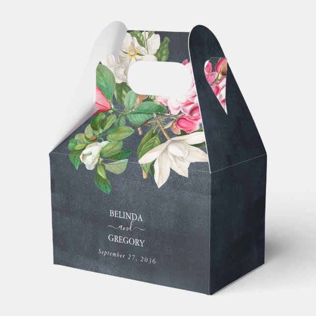 Caja Para Regalos Acuarela Magnolia Flores Boda Blanco Negro (Front Side)