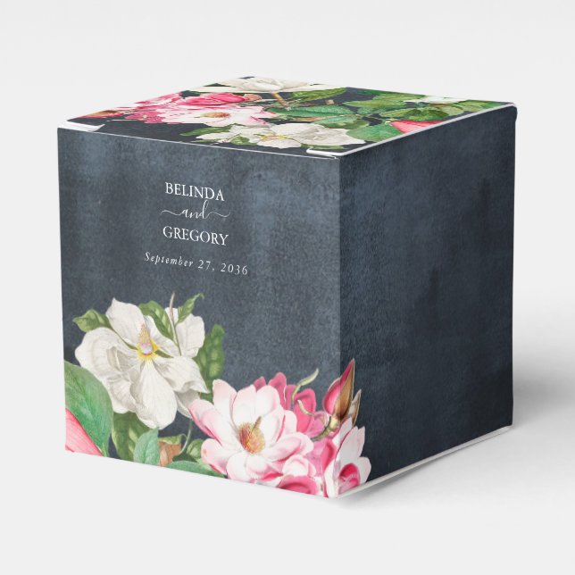 Caja Para Regalos Acuarela Magnolia Flores Boda Blanco Negro (Costado Anverso)