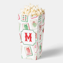 Acuarela Mahjong Rojo y Verde Navidad Monograma